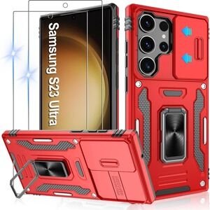 Galaxy S23 Ultra case With Camera Cover Magnetic Kickstand Red (6283)